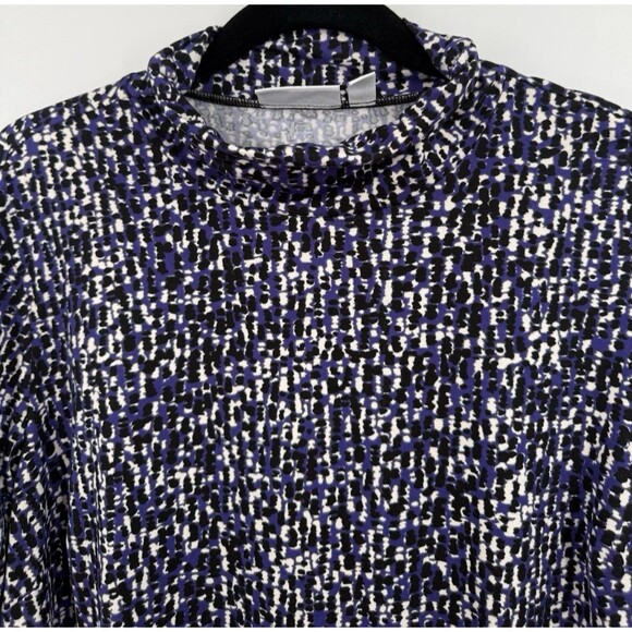 Susan Graver XL Top Blue Black Brushed Liquid Knit Mock Turtleneck Long Sleeve - Picture 2 of 9